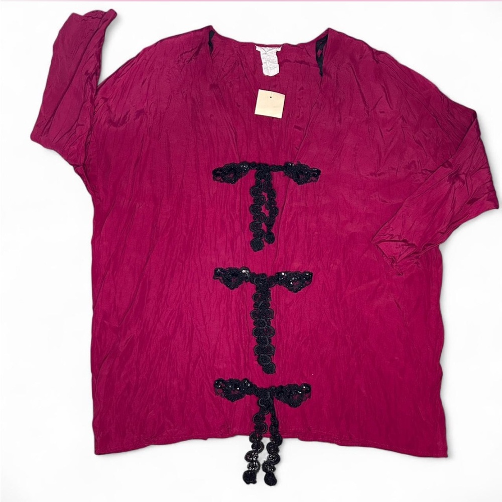 90’s Berry Burgundy Flowy top with embellished bow detailing NEW WITH TAGS
